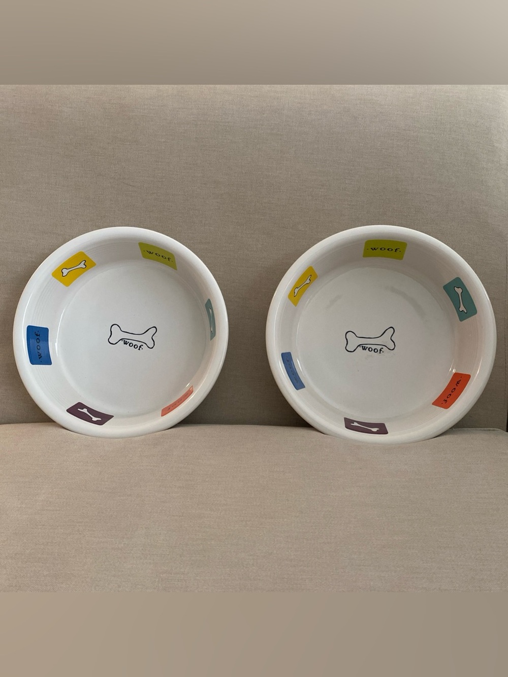 Set of 2 Fiesta 2 Quart XL Serving Bowls Woof Dog NWT Pristine 64 Ounce 10 5/8 “